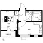 Планировка 1-комнатной квартиры, 42,1 м2