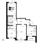 Планировка 3-комнатной квартиры, 77,5 м2