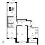 Планировка 3-комнатной квартиры, 75 м2