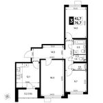 Планировка 3-комнатной квартиры, 76,7 м2