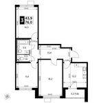 Планировка 3-комнатной квартиры, 76 м2