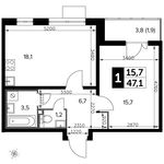 Планировка 1-комнатной квартиры, 47,1 м2