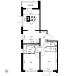 Планировка 3-комнатной квартиры, 62,7 м2