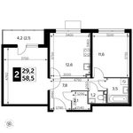 Планировка 2-комнатной квартиры, 58,5 м2