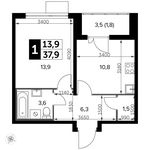 Планировка 1-комнатной квартиры, 37,9 м2