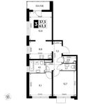 Планировка 3-комнатной квартиры, 63,3 м2