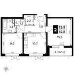 Планировка 2-комнатной квартиры, 52,8 м2