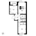 Планировка 2-комнатной квартиры, 57,4 м2