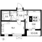 Планировка 1-комнатной квартиры, 42,2 м2