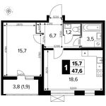 Планировка 1-комнатной квартиры, 47,6 м2