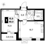 Планировка 1-комнатной квартиры, 48 м2