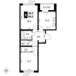 Планировка 2-комнатной квартиры, 59,2 м2