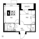 Планировка 1-комнатной квартиры, 37,9 м2