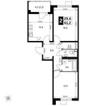 Планировка 2-комнатной квартиры, 61,2 м2