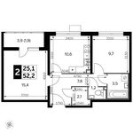 Планировка 2-комнатной квартиры, 52,2 м2