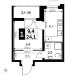 Планировка квартиры студии, 24,1 м2