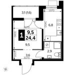 Планировка квартиры студии, 24,4 м2