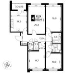 Планировка 4-комнатной квартиры, 100,4 м2