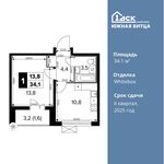Планировка 1-комнатной квартиры, 34,1 м2