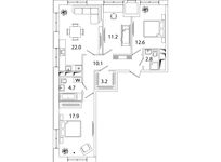 Планировка 3-комнатной квартиры, 84,5 м2