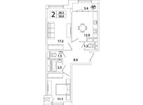 Планировка 2-комнатной квартиры, 59 м2