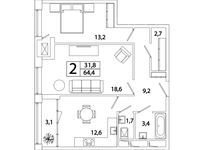 Планировка 2-комнатной квартиры, 64,4 м2