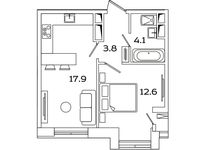 Планировка 1-комнатной квартиры, 38,1 м2