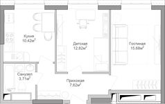 Планировка 2-комнатной квартиры, 52 м2