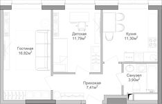 Планировка 2-комнатной квартиры, 53 м2