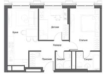 Планировка 2-комнатной квартиры, 62 м2