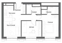 Планировка 2-комнатной квартиры, 56 м2