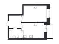 Планировка 1-комнатной квартиры, 39,45 м2