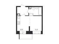 Планировка 1-комнатной квартиры, 25,55 м2