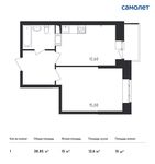 Планировка 1-комнатной квартиры, 38,85 м2