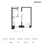 Планировка 1-комнатной квартиры, 34,8 м2