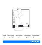 Планировка 1-комнатной квартиры, 34,8 м2