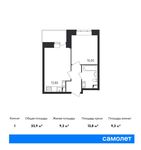 Планировка 1-комнатной квартиры, 33,9 м2