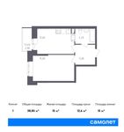 Планировка 1-комнатной квартиры, 38,85 м2