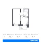 Планировка 1-комнатной квартиры, 34,8 м2
