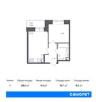 Планировка 1-комнатной квартиры, 33,4 м2