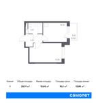 Планировка 1-комнатной квартиры, 32,91 м2