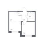 Планировка 2-комнатной квартиры, 34,41 м2