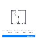 Планировка 1-комнатной квартиры, 34,79 м2