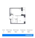 Планировка 1-комнатной квартиры, 33,75 м2