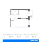 Планировка 1-комнатной квартиры, 38,08 м2