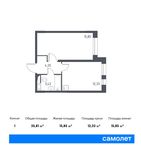 Планировка 1-комнатной квартиры, 35,81 м2