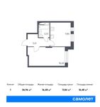 Планировка 1-комнатной квартиры, 36,96 м2