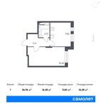 Планировка 1-комнатной квартиры, 36,96 м2