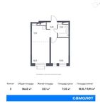 Планировка 2-комнатной квартиры, 36,62 м2