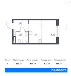 Планировка 1-комнатной квартиры, 22,3 м2